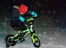Charlie had to try out his bike in the snow.